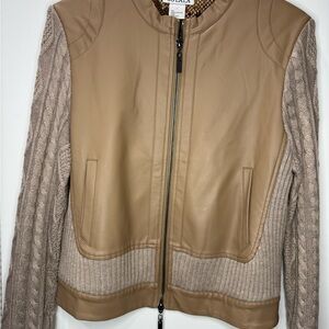 Tan Leather and Knit Jacket